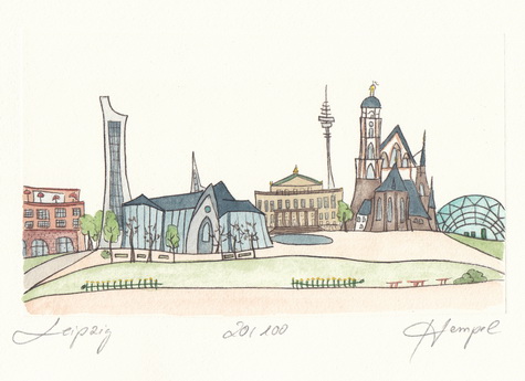 Leipzig 421 / Monika Hempel/Originalradierung handcoloriert signiert