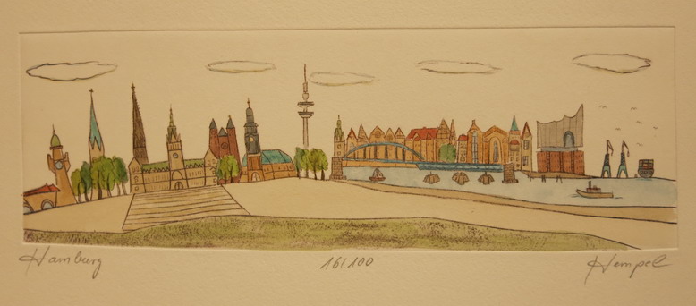 Hamburg 263 / Monika Hempel / Radierung handcoloriert