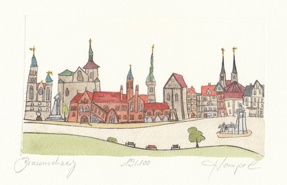 Braunschweig 461 / Monika Hempel / Originalradierung handcoloriert