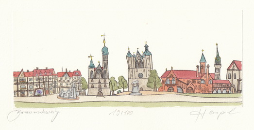 Braunschweig 460 / Monika Hempel/Originalradierung handcoloriert