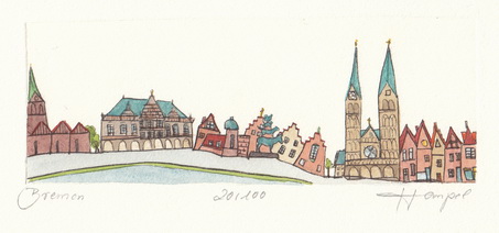 Bremen 343 / Monika Hempel / Originalradierung handcoloriert