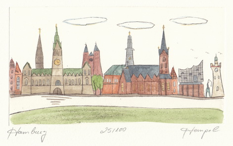 Hamburg 264 / Monika Hempel/Originalradierung handcoloriert