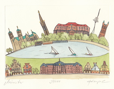 Münster 456 / Monika Hempel/Originalradierung handcoloriert