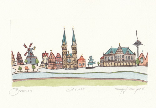 Bremen 344 / Monika Hempel / Originalradierung handcoloriert