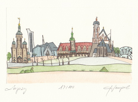 Leipzig 422 / Monika Hempel/Originalradierung handcoloriert signiert