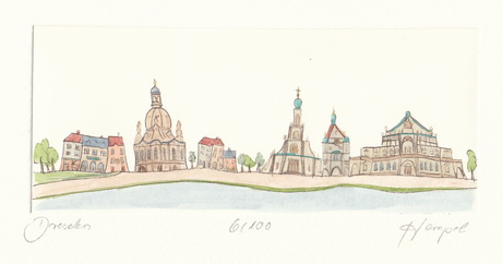 Dresden 349 / Monika Hempel / Originalradierung handcoloriert signiert