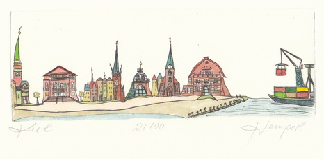 Kiel 605 / Monika Hempel / Originalradierung handcoloriert signiert