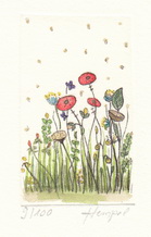 Mini Blumen 632 / Monika Hempel / Originalradierung handcoloriert signiert
