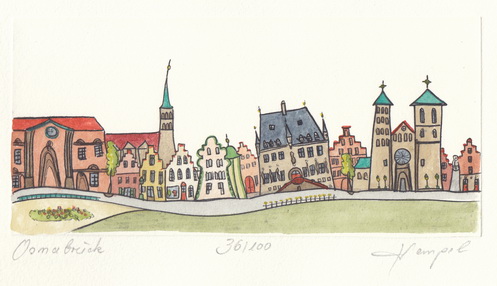 Osnabrück 466 / Monika Hempel/Originalradierung handcoloriert signiert