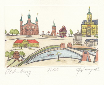 Oldenburg 524 / Monika Hempel / Originalradierung handcoloriert signiert