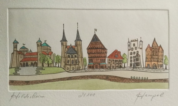 Hildesheim 423 / Monika Hempel / Radierung handcoloriert