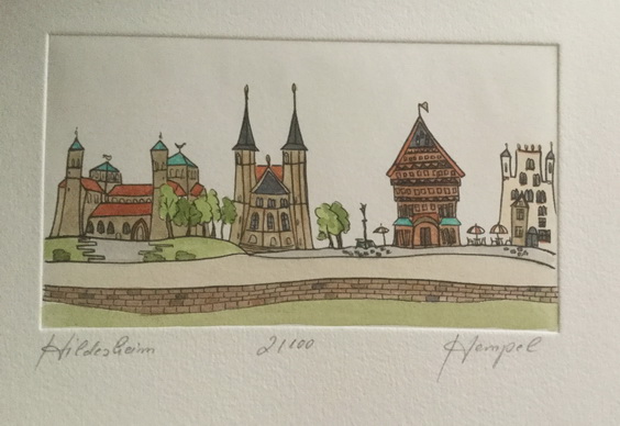 Hildesheim 424 / Monika Hempel / Radierung handcoloriert