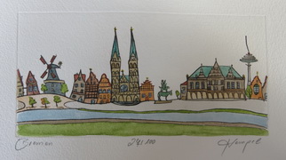 Bremen 344 / Monika Hempel/Originalradierung handcoloriert signiert