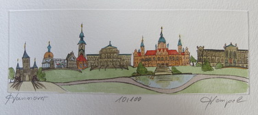 Hannover 572 / Monika Hempel / Originalradierung handcoloriert signiert