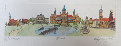 Hannover 573 / Monika Hempel / Originalradierung handcoloriert signiert
