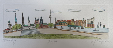 Hamburg 263 / Monika Hempel/Originalradierung handcoloriert signiert