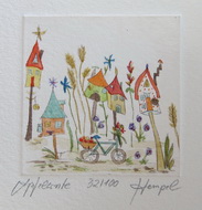Apfelernte 371 / Monika Hempel/Originalradierung handcoloriert signiert