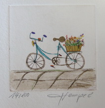 Fahrrad 494 / Monika Hempel/Originalradierung handcoloriert signiert