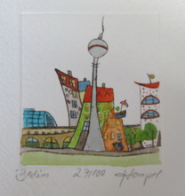 Berlin 439 / Monika Hempel/Originalradierung handcoloriert signiert