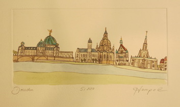 Dresden 347 / Monika Hempel / Originalradierung handcoloriert signiert