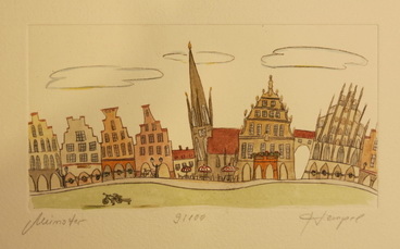 Münster 457 / Monika Hempel/Originalradierung handcoloriert signiert